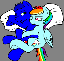 Size: 542x521 | Tagged: safe, artist:twidash-ftw, derpibooru import, rainbow dash, pegasus, pony, crossover, crossover shipping, cuddling, female, interspecies, male, pillow, ponified, shipping, snuggling, sonic the hedgehog, sonic the hedgehog (series), sonicdash, spooning, straight