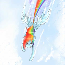 Size: 960x960 | Tagged: safe, artist:sake, rainbow dash, pegasus, pony, flying, pixiv, solo