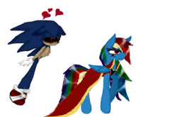 Size: 660x436 | Tagged: safe, artist:tikalthebat, derpibooru import, rainbow dash, pegasus, pony, fanfic:rainbow factory, creepypasta, crossover, female, interspecies, male, shipping, sonic the hedgehog, sonic the hedgehog (series), sonic.exe, sonicdash, straight