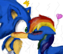 Size: 408x350 | Tagged: safe, artist:evabronyloveart, derpibooru import, rainbow dash, pegasus, pony, crossover, female, heart, interspecies, male, shipping, sonic the hedgehog, sonic the hedgehog (series), sonicdash, straight