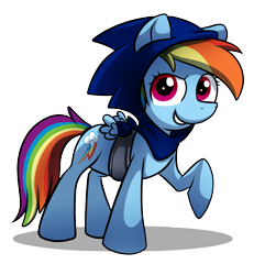 Size: 4383x4737 | Tagged: safe, artist:fj-c, derpibooru import, rainbow dash, pegasus, pony, absurd resolution, clothes, cosplay, costume, crossover, hoodie, simple background, small wings, solo, sonic the hedgehog, sonic the hedgehog (series), transparent background