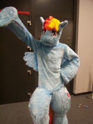 Size: 1024x1365 | Tagged: safe, artist:enfyulfur, rainbow dash, human, cosplay, fursuit, irl, irl human, photo, solo