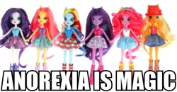 Size: 640x332 | Tagged: safe, derpibooru import, applejack, fluttershy, pinkie pie, rainbow dash, rarity, twilight sparkle, equestria girls, anorexic, doll, doll drama, eating disorder, equestria girls drama, equestria girls prototype, image macro