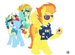 Size: 1024x750 | Tagged: safe, artist:artistbrony, lightning dust, lightning powder, rainbow blitz, rainbow dash, spitfire, pegasus, pony, wonderbolts academy, rule 63, stopwatch, sunglasses, wonderbolt trainee uniform