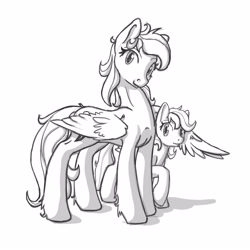 Size: 3000x3000 | Tagged: safe, artist:geomancing, rainbow dash, scootaloo, pegasus, pony, grayscale, monochrome