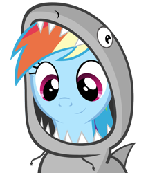 Size: 833x971 | Tagged: safe, artist:flare-chaser, rainbow dash, great white shark, pegasus, pony, shark, birbshark, clothes, cute, dashabetes, fins, hoodie, rainbow shark, simple background, solo, teeth, transparent background, vector