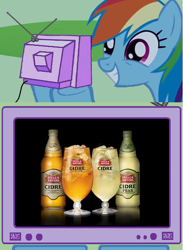 Size: 564x770 | Tagged: safe, rainbow dash, pegasus, pony, advertisement, alcohol, cider, cider dash, dashaholic, exploitable meme, french, meme, obligatory pony, pear, tv meme