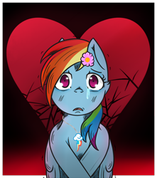 Size: 900x1016 | Tagged: safe, artist:lazerblues, derpibooru import, rainbow dash, pegasus, pony, crying, flower, flower in hair, heartbreak, sad, solo