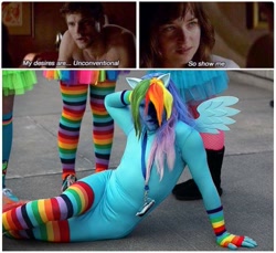 Size: 625x572 | Tagged: safe, derpibooru import, rainbow dash, human, clothes, cosplay, costume, fifty shades of grey, irl, irl human, my desires are unconventional, photo