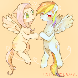 Size: 596x599 | Tagged: safe, artist:chi-hayu, fluttershy, rainbow dash, pegasus, pony, bandage, female, flutterdash, lesbian, pixiv, shipping