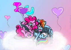 Size: 1024x724 | Tagged: safe, artist:cozmicpandawolf, derpibooru import, pinkie pie, rainbow dash, earth pony, pegasus, pony, female, lesbian, mare, pinkiedash, shipping