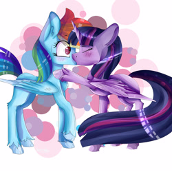 Size: 3000x3000 | Tagged: safe, artist:sunshinejoyyt, derpibooru import, rainbow dash, twilight sparkle, twilight sparkle (alicorn), alicorn, pegasus, pony, female, kissing, lesbian, mare, shipping, twidash