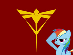 Size: 680x510 | Tagged: safe, rainbow dash, pegasus, pony, gundam, mobile suit gundam, neo zeon, rainbow dash salutes, salute, solo