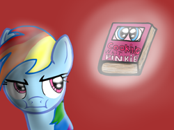 Size: 1600x1200 | Tagged: safe, artist:generalslinkie, rainbow dash, pegasus, pony, book, misspelling, solo