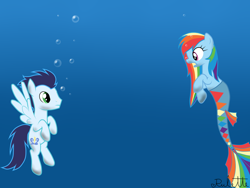 Size: 1024x768 | Tagged: safe, artist:rulette, rainbow dash, soarin', mermaid, female, male, shipping, soarindash, straight, underwater