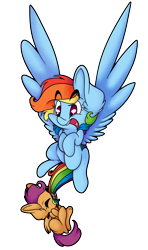 Size: 5175x8770 | Tagged: safe, artist:cutepencilcase, derpibooru import, rainbow dash, scootaloo, pegasus, pony, 28 pranks later, absurd resolution, cute, cutealoo, dashabetes, open mouth, scootalove, simple background, tail bite, transparent background