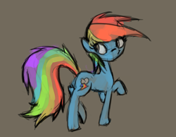 Size: 2000x1550 | Tagged: safe, artist:stupchek, rainbow dash, pegasus, pony, blue coat, female, mare, multicolored mane, sketch, solo