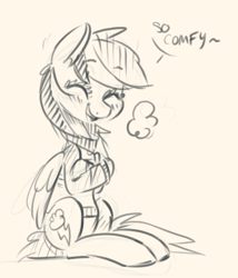 Size: 662x773 | Tagged: safe, artist:xieril, rainbow dash, pegasus, pony, clothes, comfy, cute, monochrome, sketch, solo, sweater