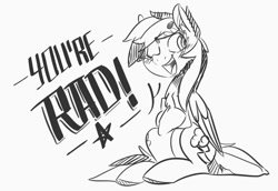 Size: 951x655 | Tagged: safe, artist:xieril, rainbow dash, pegasus, pony, calligraphy, sketch, solo