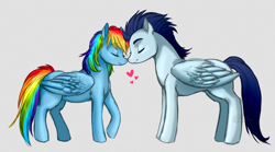 Size: 1024x568 | Tagged: safe, artist:toastytoastie, rainbow dash, soarin', pegasus, pony, female, heart, male, shipping, soarindash, straight