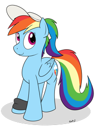 Size: 1426x1891 | Tagged: safe, artist:rapidstrike, derpibooru import, rainbow dash, pegasus, pony, alternate hairstyle, hat, ponytail, simple background, solo, sweatband, transparent background