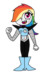 Size: 800x1280 | Tagged: safe, artist:pogorikifan10, derpibooru import, rainbow dash, robot, barely pony related, crossover, mettaton, mettaton ex, solo, spoilers for another series, undertale