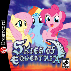 Size: 800x800 | Tagged: safe, artist:nickyv917, derpibooru import, fluttershy, pinkie pie, rainbow dash, earth pony, pegasus, pony, box art, parody, sega, sega dreamcast, skies of arcadia, video game