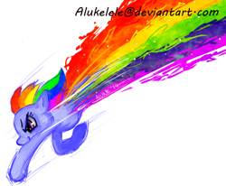 Size: 666x549 | Tagged: safe, artist:alukelele, rainbow dash, pegasus, pony, blue coat, female, mare, multicolored mane, simple background, solo, white background, wings