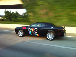 Size: 1200x897 | Tagged: safe, artist:bamboodog, derpibooru import, rainbow dash, car, dodge (car), dodge challenger, irl, itasha, photo