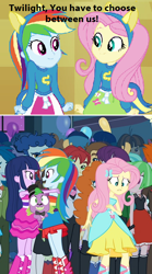 Size: 428x772 | Tagged: safe, derpibooru import, fluttershy, rainbow dash, twilight sparkle, twilight sparkle (alicorn), alicorn, equestria girls, boots, clothes, fall formal outfits, female, high heel boots, lesbian, shipping, sweater, sweatershy, twidash, twilight ball dress