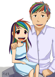 Size: 1250x1750 | Tagged: safe, artist:kprovido, rainbow blaze, rainbow dash, human, clothes, dress, humanized, younger