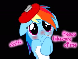 Size: 2048x1536 | Tagged: safe, artist:proponypal, rainbow dash, pegasus, pony, bronybait, cold, cute, dashabetes, ice pack, mucus, red nosed, sick, snot, solo, tissue