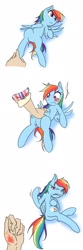 Size: 550x1650 | Tagged: safe, artist:wookylee, derpibooru import, rainbow dash, human, behaving like a cat, bellyrubs, comic, cute, dashabetes, hand, ouch