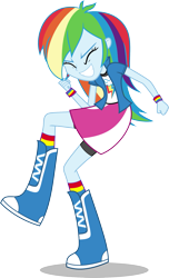 Size: 1265x2085 | Tagged: safe, artist:givralix, rainbow dash, equestria girls, .svg available, boots, clothes, eyes closed, fist pump, raised leg, simple background, skirt, solo, svg, transparent background, vector
