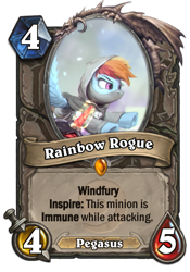 Size: 400x573 | Tagged: safe, artist:assasinmonkey, derpibooru import, rainbow dash, pegasus, pony, dungeons and discords, card, crossover, hearthstone, legendary, rainbow rogue, rogue, trading card, trading card game