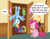 Size: 6600x5100 | Tagged: safe, artist:everesco, derpibooru import, gummy, pinkie pie, rainbow dash, earth pony, pegasus, pony, 28 pranks later, absurd resolution, boo, closet, dialogue, hanging, pun