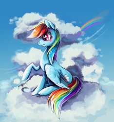 Size: 2550x2730 | Tagged: dead source, safe, artist:matrosha123, rainbow dash, pegasus, pony, cloud, cloudy, sitting, solo