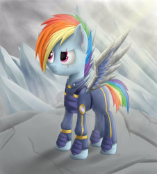 Size: 3210x3555 | Tagged: safe, artist:deltauraart, derpibooru import, rainbow dash, pegasus, pony, the cutie re-mark, alternate timeline, amputee, augmented, crystal war timeline, prosthetic limb, prosthetic wing, prosthetics, scar, solo