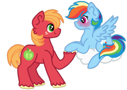 Size: 2465x1750 | Tagged: safe, artist:ivybrush, derpibooru import, big macintosh, rainbow dash, earth pony, pegasus, pony, cloud, male, rainbowmac, shipping, stallion, straight