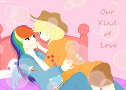 Size: 1750x1243 | Tagged: safe, artist:kyriena, derpibooru import, applejack, rainbow dash, human, appledash, female, humanized, lesbian, shipping