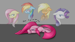 Size: 1024x576 | Tagged: safe, artist:despotshy, derpibooru import, applejack, fluttershy, pinkie pie, rainbow dash, rarity, earth pony, pegasus, pony, unicorn, crying, guilt, implied murder, pinkamena diane pie, remorse, repentance, sad