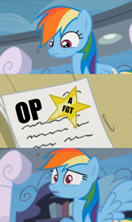 Size: 610x1024 | Tagged: safe, edit, screencap, rainbow dash, pegasus, pony, testing testing 1-2-3, op is a faggot