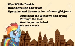 Size: 1280x793 | Tagged: source needed, useless source url, safe, derpibooru import, rainbow dash, pegasus, pony, clothes, mother goose, nursery rhyme (poem), pajamas