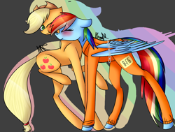 Size: 1212x914 | Tagged: safe, artist:sweetmelon556, derpibooru import, applejack, rainbow dash, earth pony, pegasus, pony, clothes, hug, prison outfit, prisoner rd