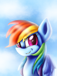 Size: 1536x2048 | Tagged: safe, artist:silviasilvar, derpibooru import, rainbow dash, pegasus, pony, bust, double mane, faic, looking at you, portrait, smug, smugdash, solo