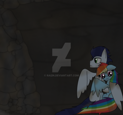 Size: 1024x960 | Tagged: safe, artist:rai2n, derpibooru import, rainbow dash, soarin', pegasus, pony, fimfiction, male, shipping, soarindash, straight, watermark