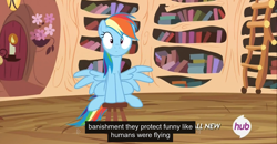 Size: 1600x830 | Tagged: safe, screencap, rainbow dash, pegasus, pony, testing testing 1-2-3, looking at you, meme, stool, youtube caption