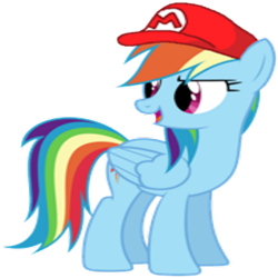 Size: 420x420 | Tagged: safe, rainbow dash, pegasus, pony, hat, mario, solo, super mario bros.