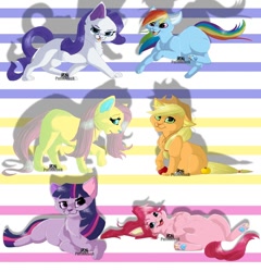 Size: 876x912 | Tagged: safe, artist:puffleduck, derpibooru import, applejack, fluttershy, pinkie pie, rainbow dash, rarity, twilight sparkle, cat, applecat, catified, fluttercat, kitten, pinkie cat, rainbow cat, raricat, species swap, twilight cat