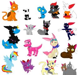 Size: 2992x2888 | Tagged: safe, artist:hawkeye-ryuu, rainbow dash, oc, cat, dog, panda, alphonse elric, barely pony related, deerling, deino, fullmetal alchemist, haunter, non-mlp oc, pokémon, poochyena, shao mei, shinx, sneasel, xiao mei, zangoose, zorua